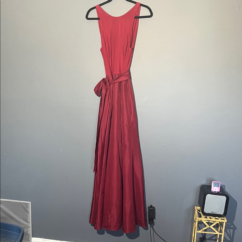 ALFRED SUNG Red Sleeveless bell Evening Gown with Waist Sash